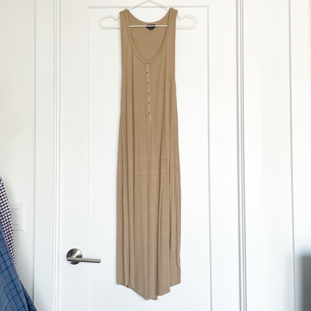Splendid Raven Henley Racerback Thin Ribbed Midi Dress